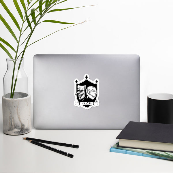 "Laugh now ride later" logo stickers