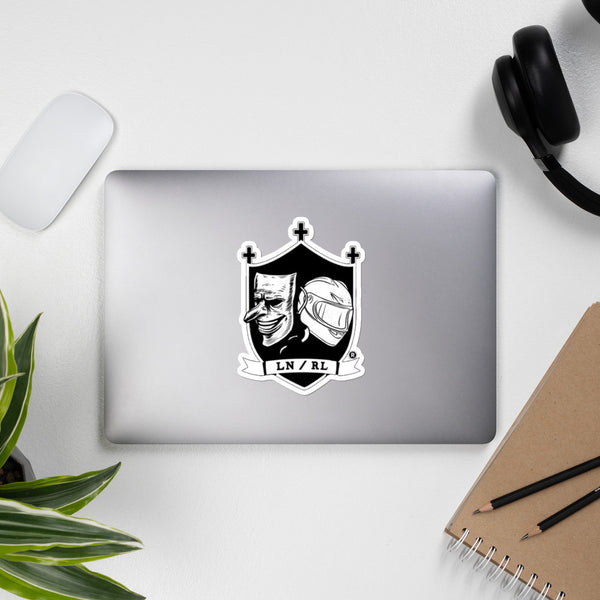 "Laugh now ride later" logo stickers
