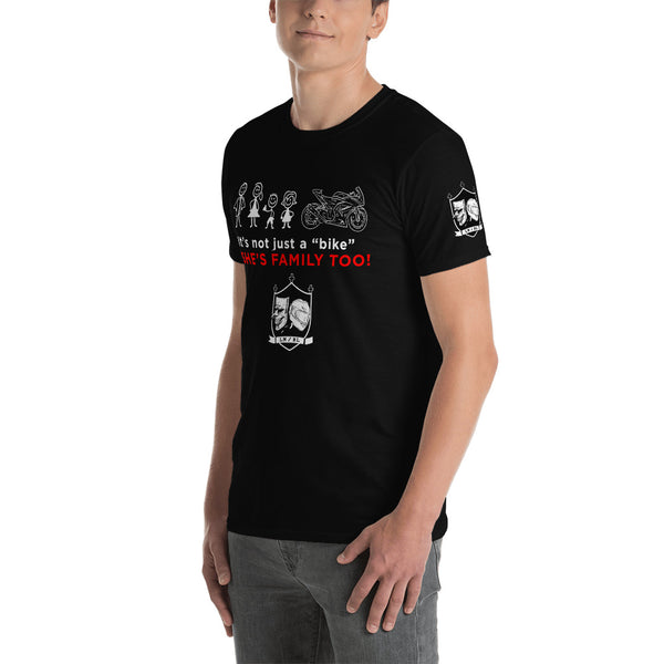 The "She's family TOO!"  (sportbike) Unisex T-Shirt