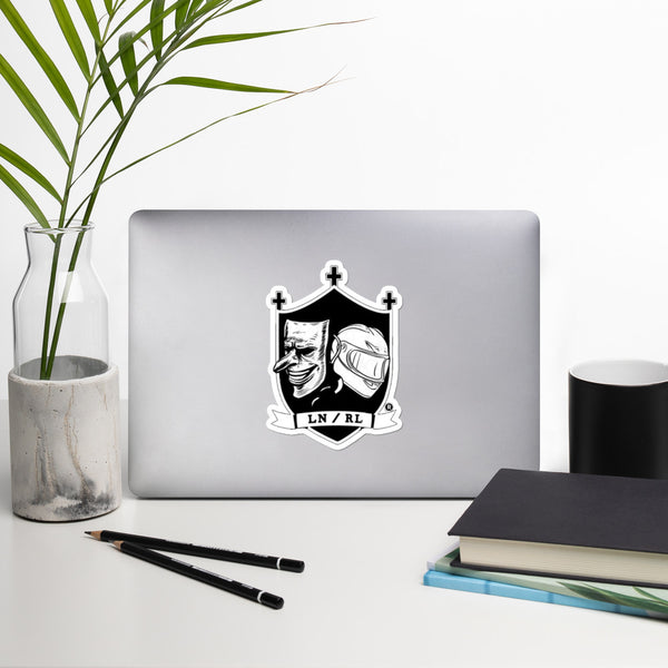 "Laugh now ride later" logo stickers