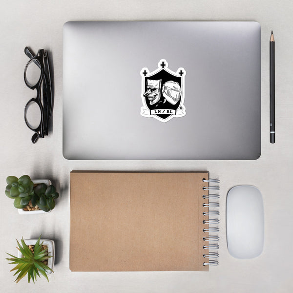 "Laugh now ride later" logo stickers