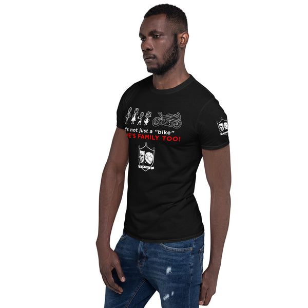 The "She's family TOO!"  (sportbike) Unisex T-Shirt